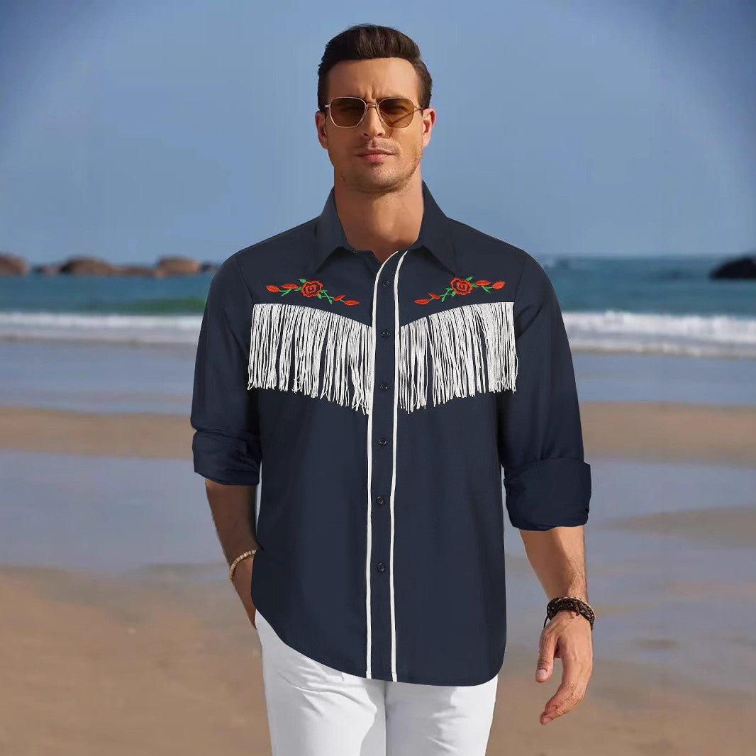 Herrer westernskjorte med fringing og kunstnerisk broderi Stilla
