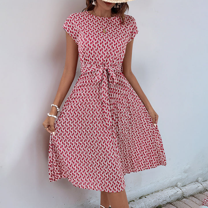 Dame Floral Print Midi Kjole med justerbar Talje Snor Stilla