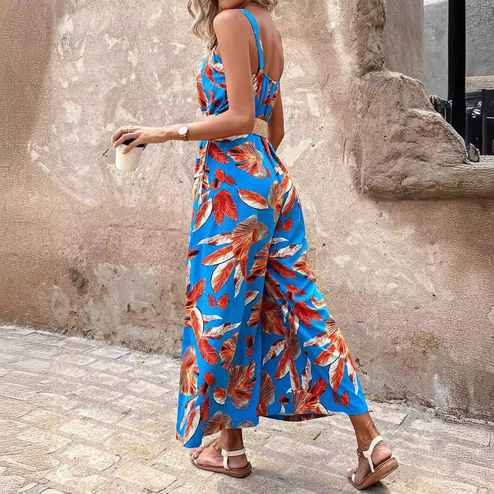 Dame Tropisk Print Maxi Jumpsuit Stilla