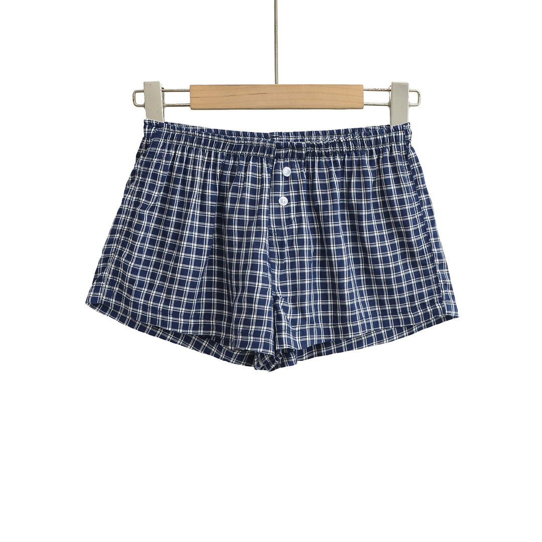 Dame behagelige ternede shorts med elastisk talje og knaplukning Stilla