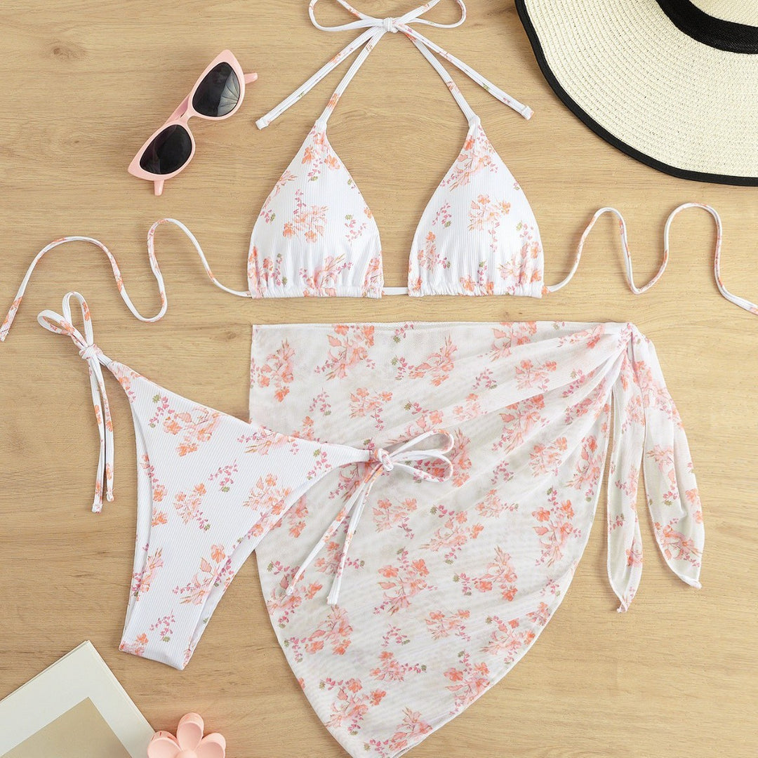 Dame triangulær bikini med blomstermønster og delikat cover-up Skovae