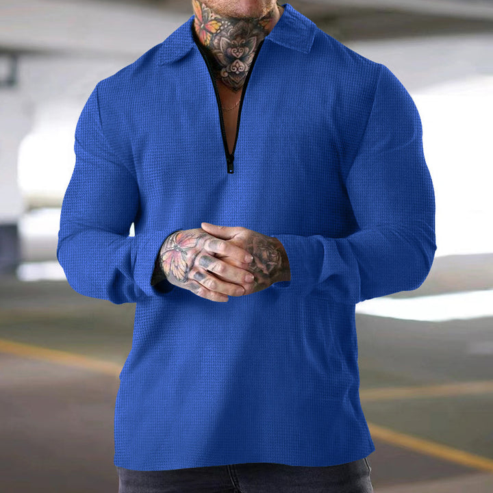 Herre langærmet poloshirt med halv lynlås og struktureret design Stilla