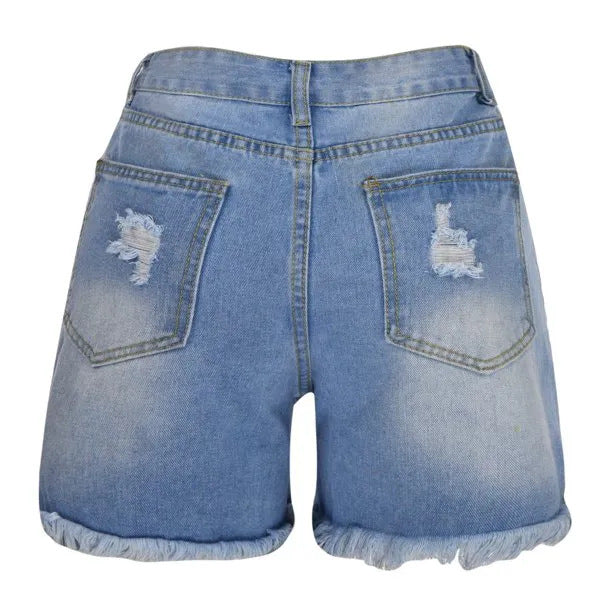 Damer Destroyed Jeans-Shorts med frynset kant og høj talje Stilla