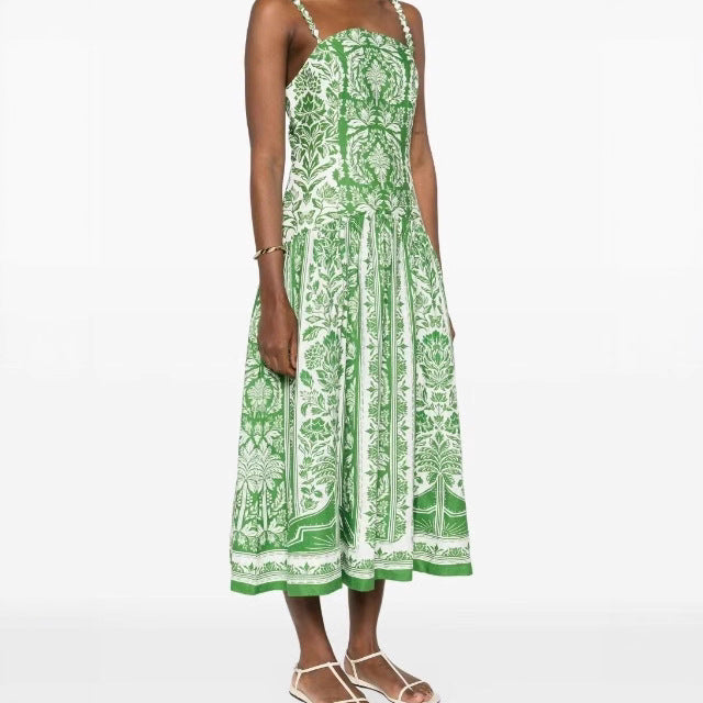 Kvinders midi kjole med blomsterprint og spaghetti stropper Skovae