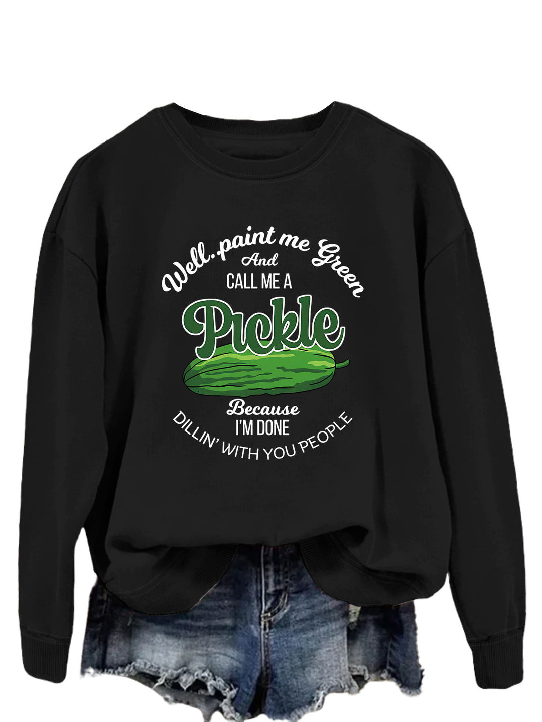 Kvinders sweatshirt med et sjovt agurkmotiv og kreativt tryk Stilla