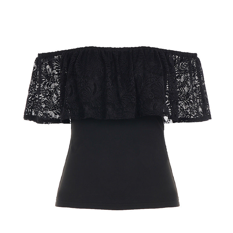 Damer Off-Shoulder Overdel med flæsedetaljer og elegante spidsakcentuer Skovae