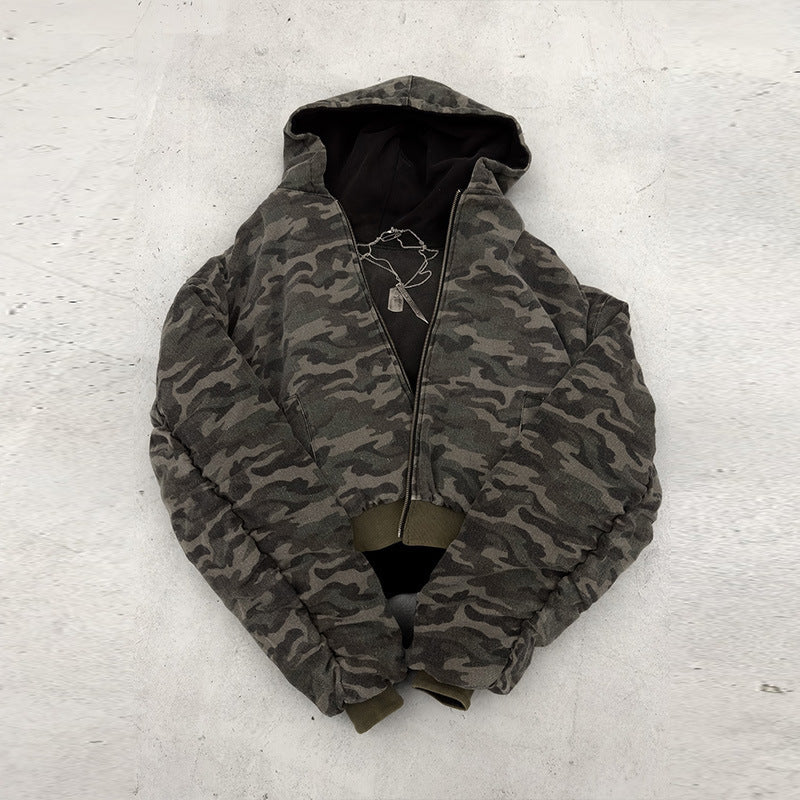Kvinders afslappede camouflage bomberjakke med dobbelt materiale Stilla