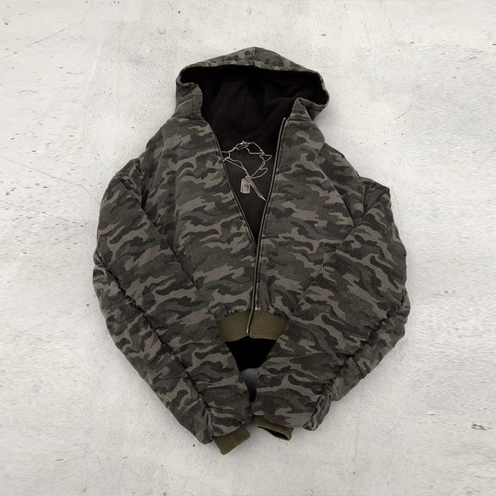 Kvinders afslappede camouflage bomberjakke med dobbelt materiale Stilla