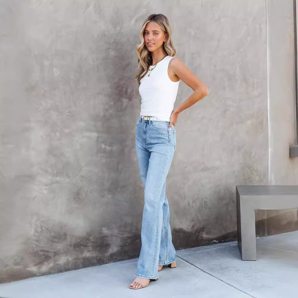 Dame High-Waist Bootcut Jeans med raffineret vask og behagelig pasform Stilla