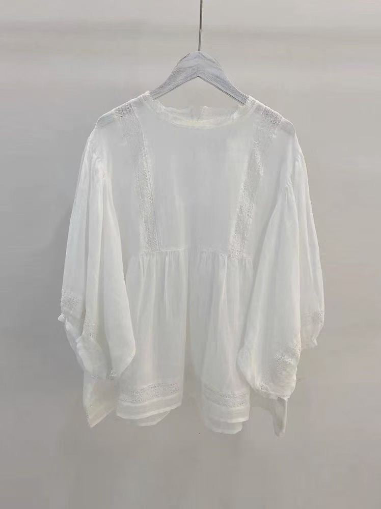 Femme Elegant Afslappet Pasform Spids-Detail Bluse Stilla