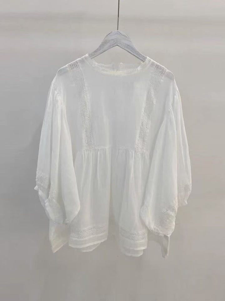 Femme Elegant Afslappet Pasform Spids-Detail Bluse Stilla