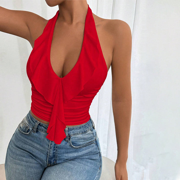 Kvinders off-shoulder top med flydende stof og elegant flæse design Stilla