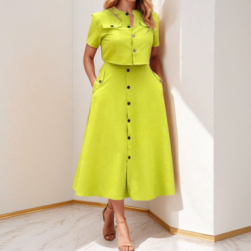 Dame Maxikjole med cropped overdel og praktiske lommer Stilla