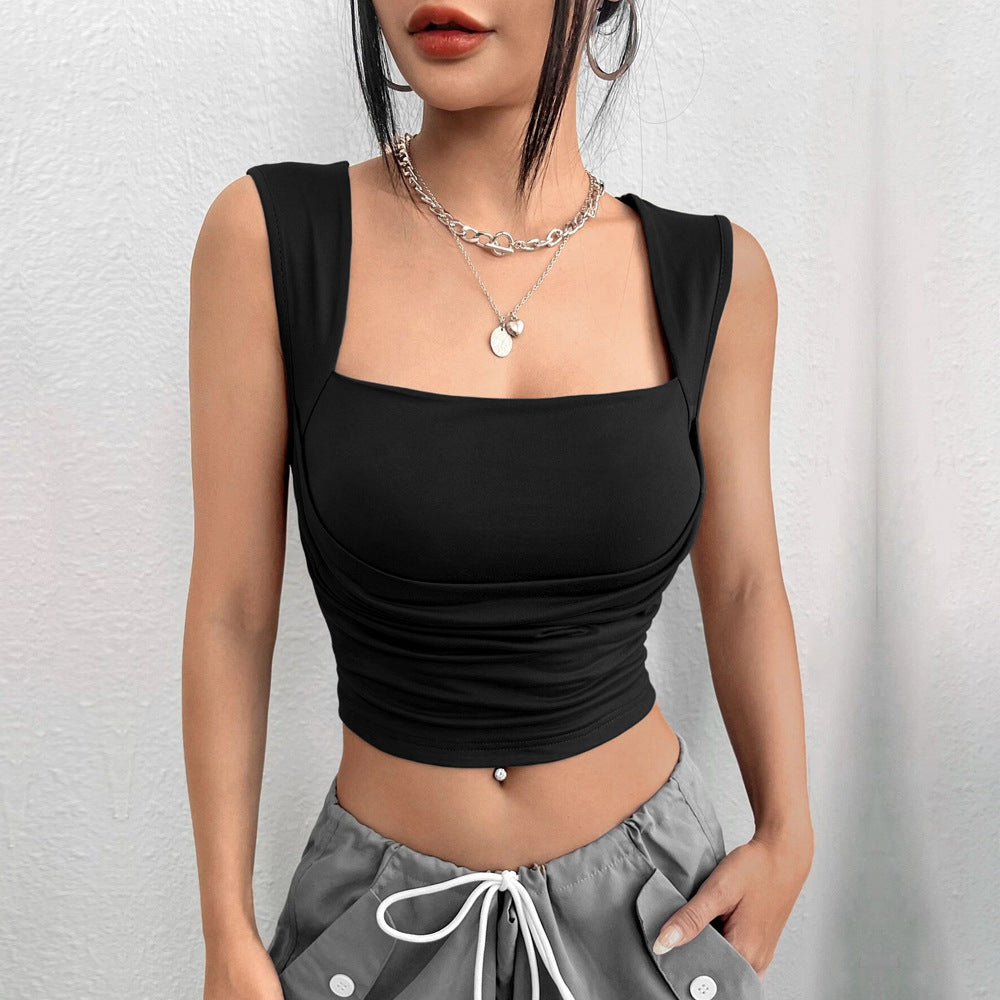 Kvindernes cropped tanktop med sofistikeret samling og firkantet udskæring Stilla