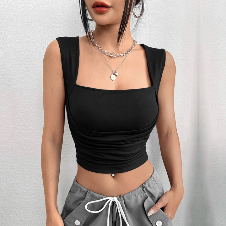 Kvindernes cropped tanktop med sofistikeret samling og firkantet udskæring Stilla