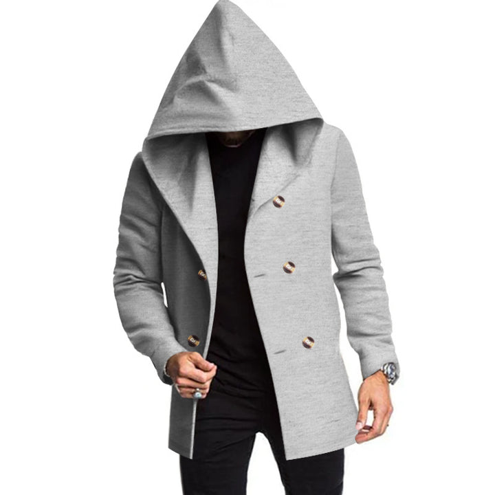 Herrernes fashionable hættefrakke med dobbelt knaplukning og elegante detaljer Stilla