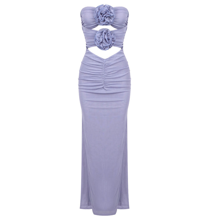 Dame Langt Aften Kjole med Floral Cut-Out og Figurformende Design Skovae