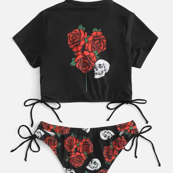 Dame Crop-Top Bikini-Sæt med spændende grafiktryk og justerbare stropper Stilla
