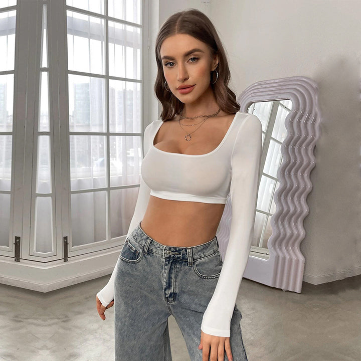 Kvinders langærmet crop top med elegant firkantet halsudskæring og behagelig pasform Stilla