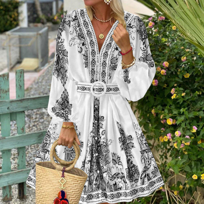 Damer Floral Print Midi-Kjole med Taljebælte Stilla