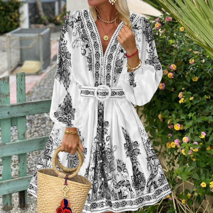 Damer Floral Print Midi-Kjole med Taljebælte Stilla