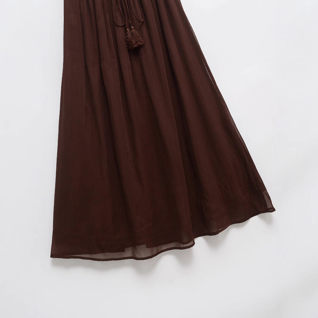Dame Elegant Maxi Nederdel med justerbar talje og frynsedetalje Stilla