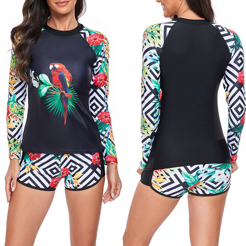 Dame Sportslig Langærmet Rashguard med blomsterdesign og Shorts Stilla
