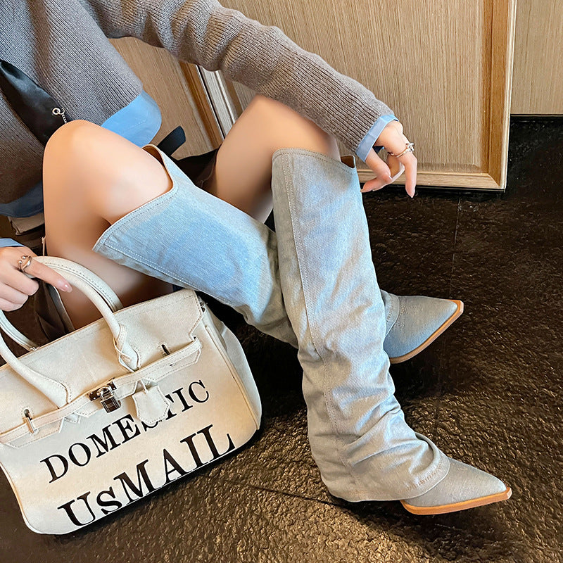 Femme Slouchy Spids-Tå Lårhøje Støvler Stilla