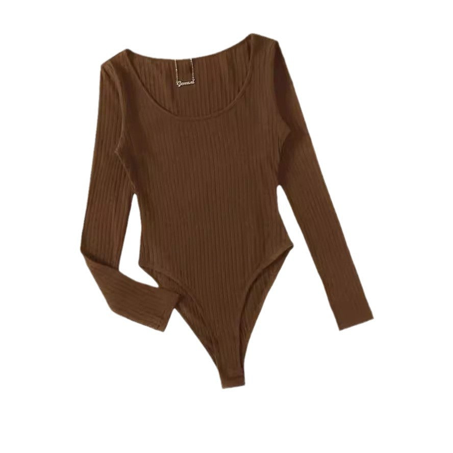 Dame Langærmet Bodysuit med ribstruktur og dyb U-Bootudskæring Stilla