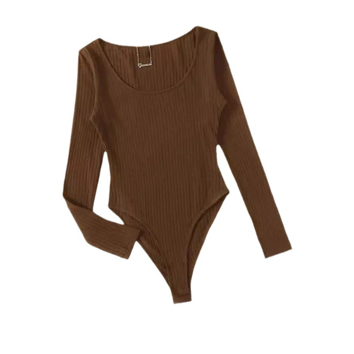 Dame Langærmet Bodysuit med ribstruktur og dyb U-Bootudskæring Stilla