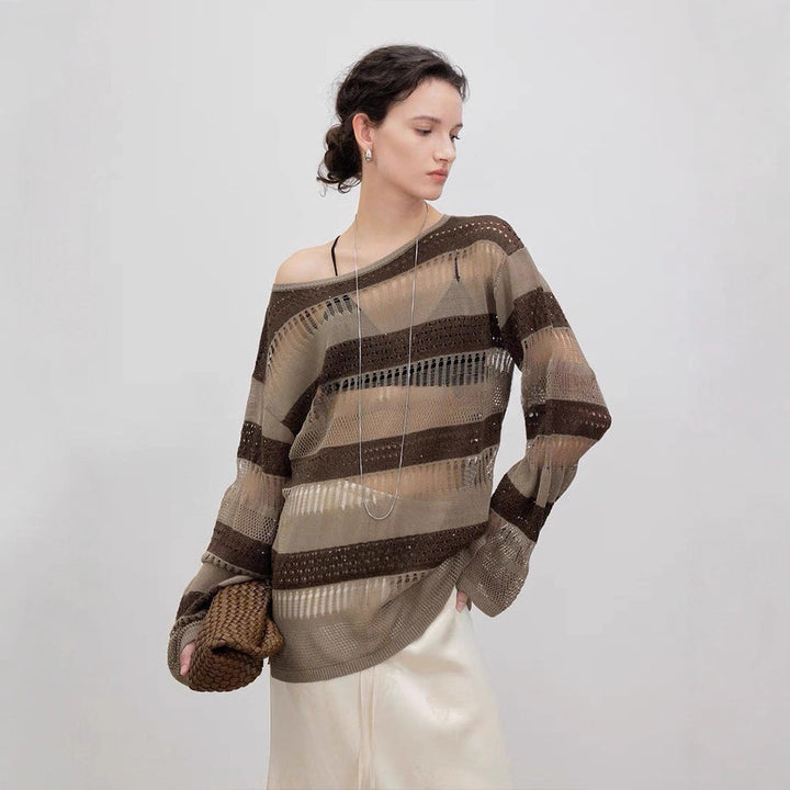 Kvindes luftig strikket pullover med trendy blonde mønster Stilla