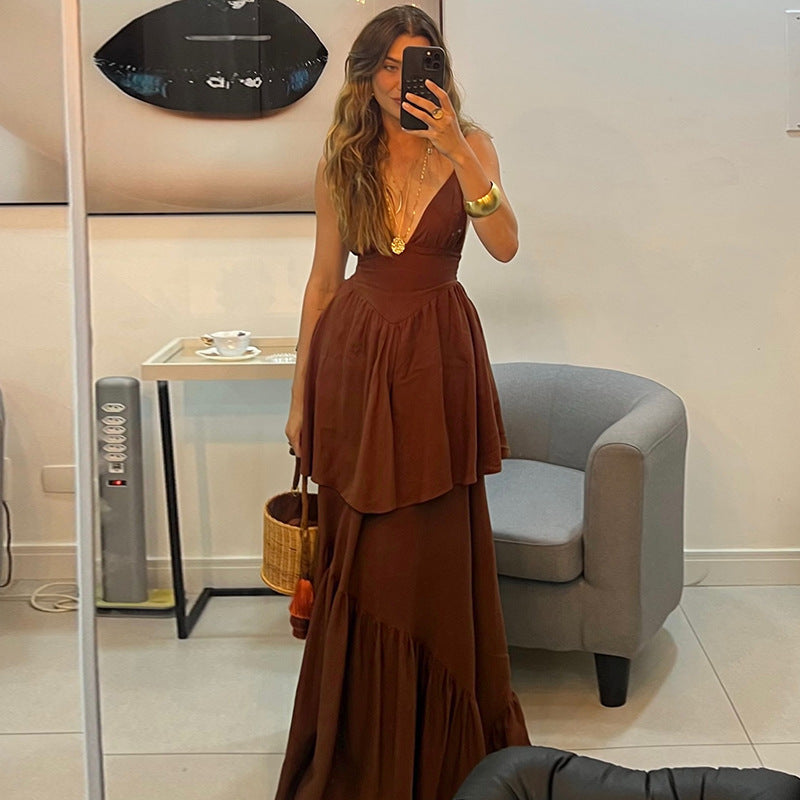 Dame Elegant Lagdeling Maxi Kjole Stilla