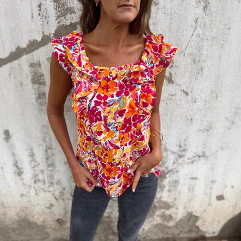 Damer Blomster Rüschensleeve Top Stilla
