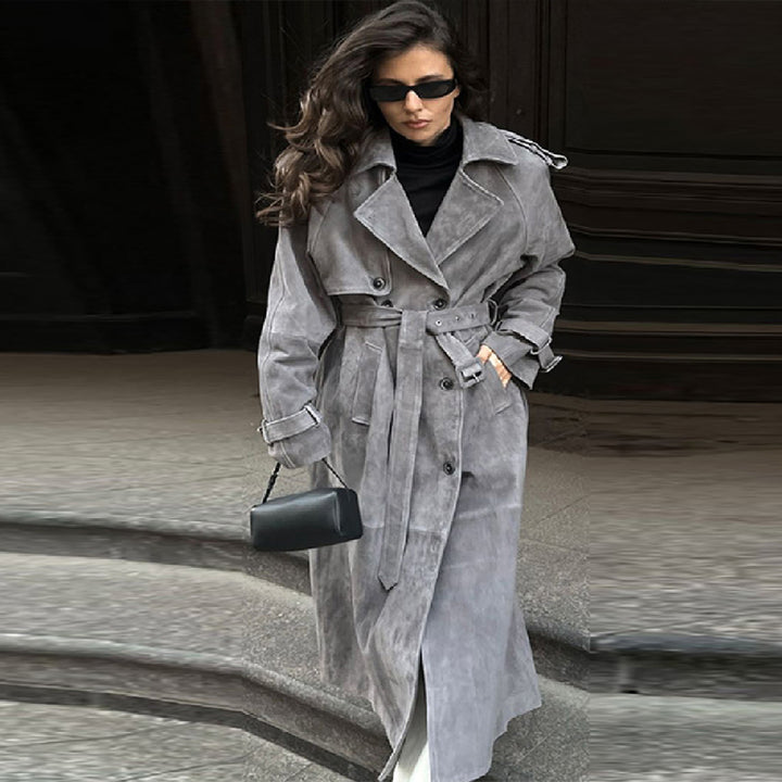 Damer Stilfuld og Komfortabel Lang Suede Trench Coat Stilla