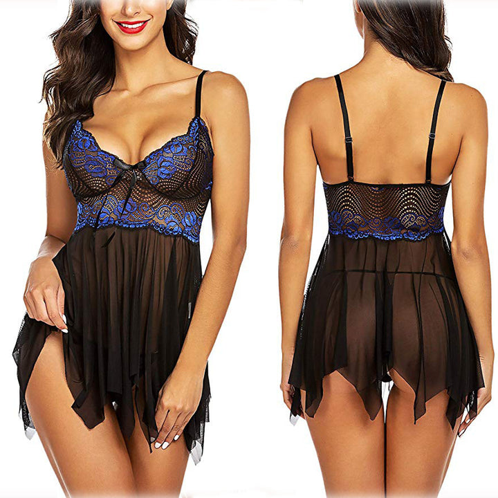 Dame gennemsigtig blonde Babydoll natkjole med justerbare stropper Stilla