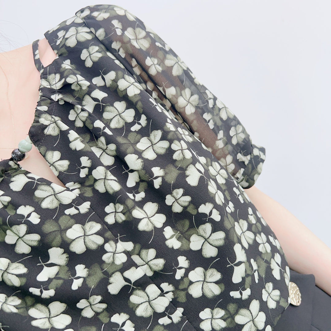 Dame elegante shorts med blomsterprint og figursyet design Stilla