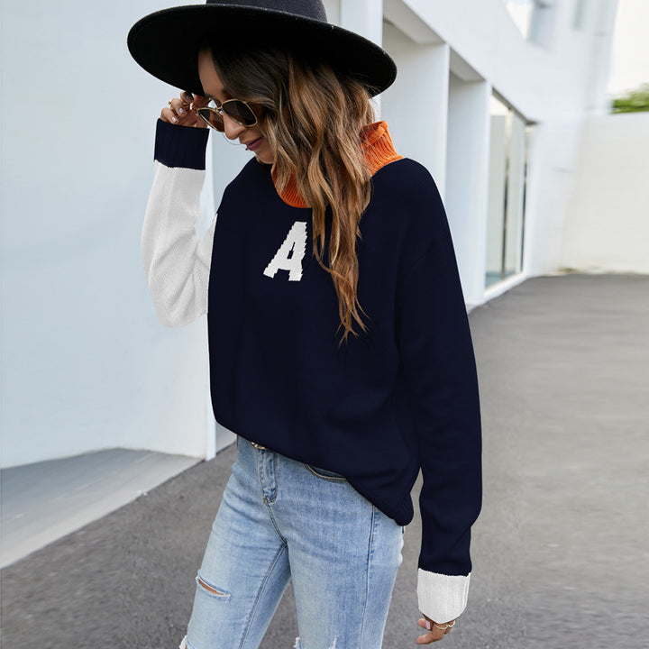Dame pullover med kontrasterende rullekrave og grafisk design Stilla