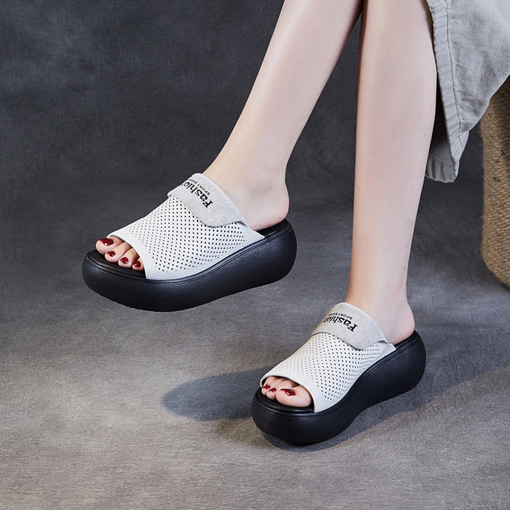 Femme Open-Toe Platform-Slide-Sandaler med åndbart design Stilla