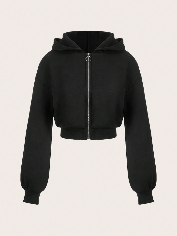 Kvindernes cropped hoodie med innovativ lynlås og voluminøse ærmer Stilla