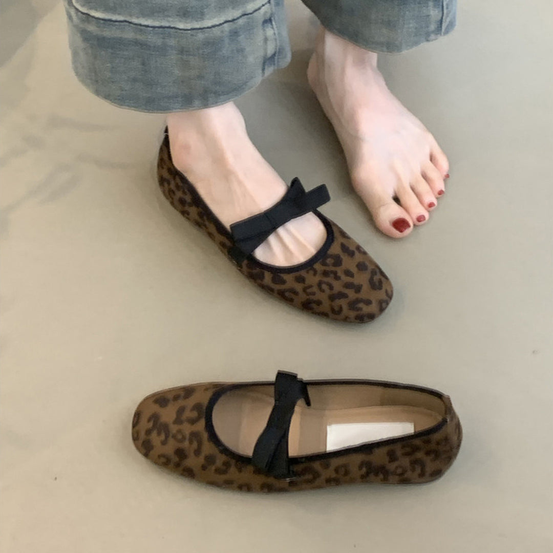 Dame Chic Leopardtryk Mary Jane Ballerinaer med Sløjfedetail Stilla