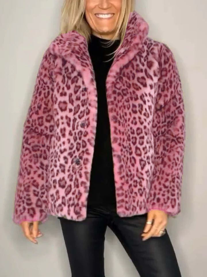 Stilla | Frakke Faux Fur Plus Size Pasform Dyreprint Åben Front Reverskrave