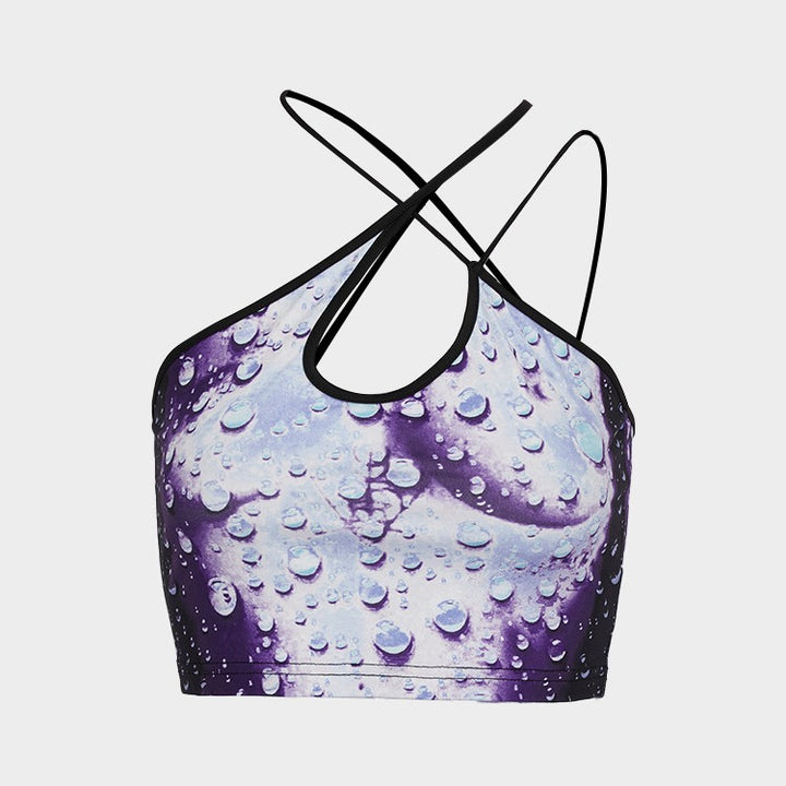 Dame Crop Top med vandperle-motiv og elegant ryglukning Skovae