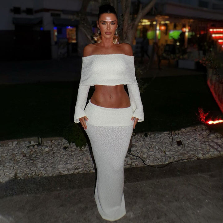 Dame to-delt sæt med off-shoulder top og lang nederdel Stilla