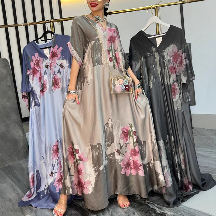 Dame Langærmet Maxikjole med blomstermønster og let Chiffon Stilla