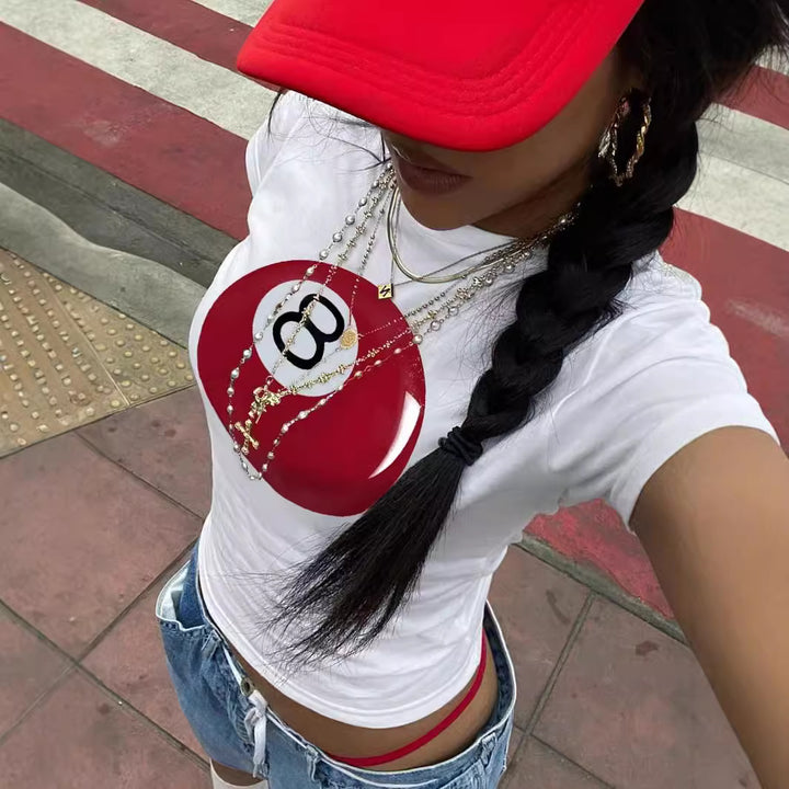 Dame Crop-T-shirt med kreativ telefon-design Skovae