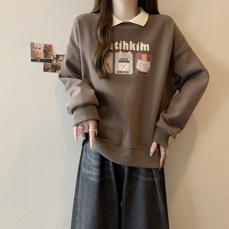 Dame Fritid Grafik Sweatshirt med klassisk Peter-Pan-krave Stilla