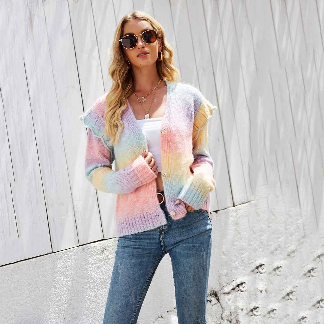 Damer fashionable cardigan med farverig gradient Stilla