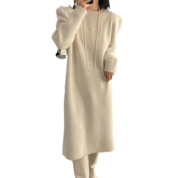 Femme Elegante Lange Oversized Strikkjole med Puffærmer Stilla