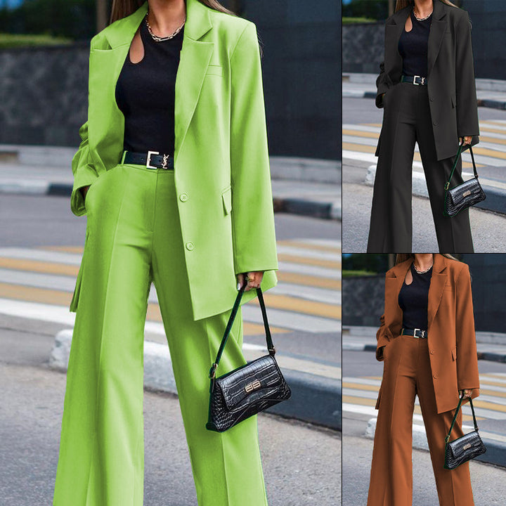 Dame Elegant og afslappet blazer-bukse sæt med bredt ben og innovative detaljer Stilla