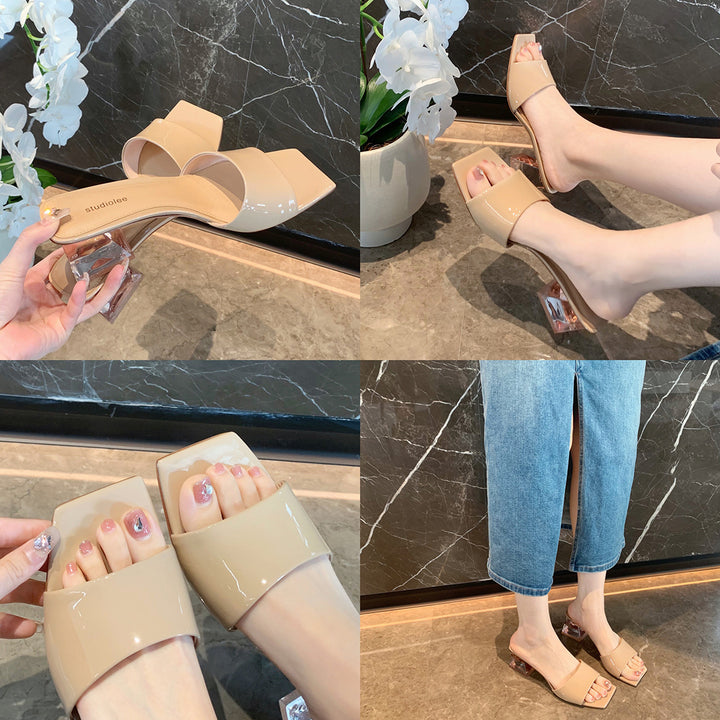 Dame Elegant Åben Tå Slide Mules med Blokhæl Stilla